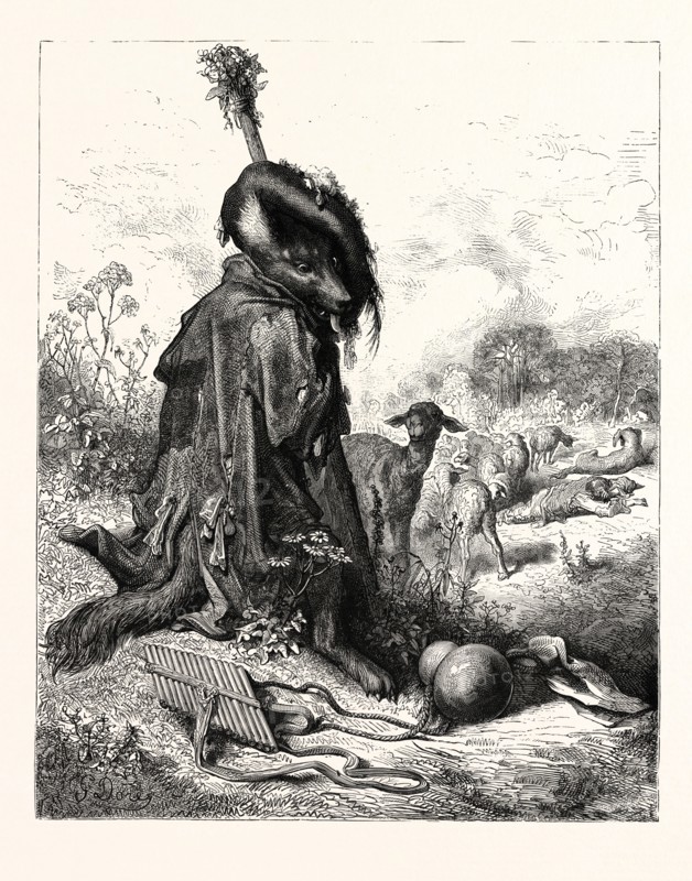 THE WOLF TURNED SHEPHERD. Gustave Doré