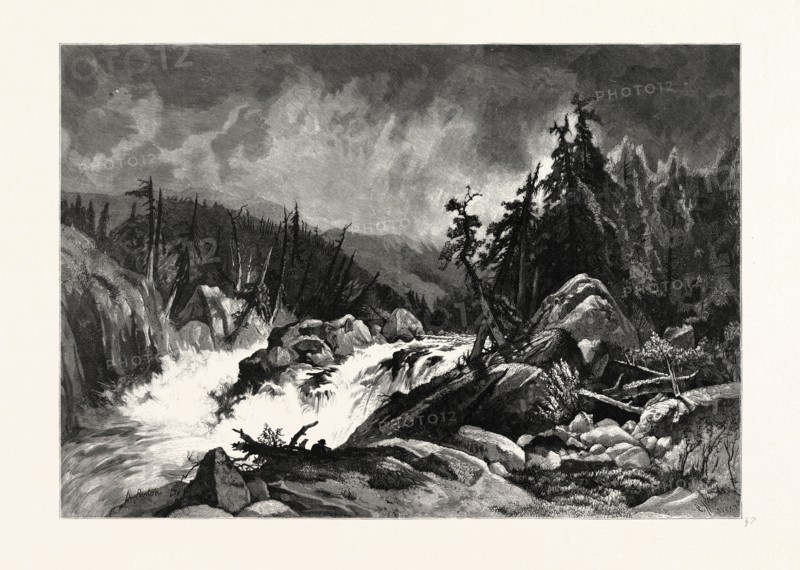 RAPIDS OF THE AU SABLE. A. PARTON. The Au Sable River in Michigan, United States, USA.