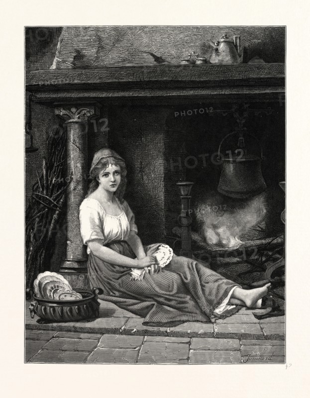 CINDERELLA IN THE CORNER. AFTER BERTRAND. Cinderella, or The Little Glass Slipper, Cendrillon, ou La petite Pantoufle de Verre,Cenerentola,Aschenputtel,  is a folk tale embodying a myth-element of unjust oppression/triumphant reward.