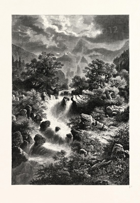 WATERFALL IN THE PYRENEES. ALBERT RIEGER