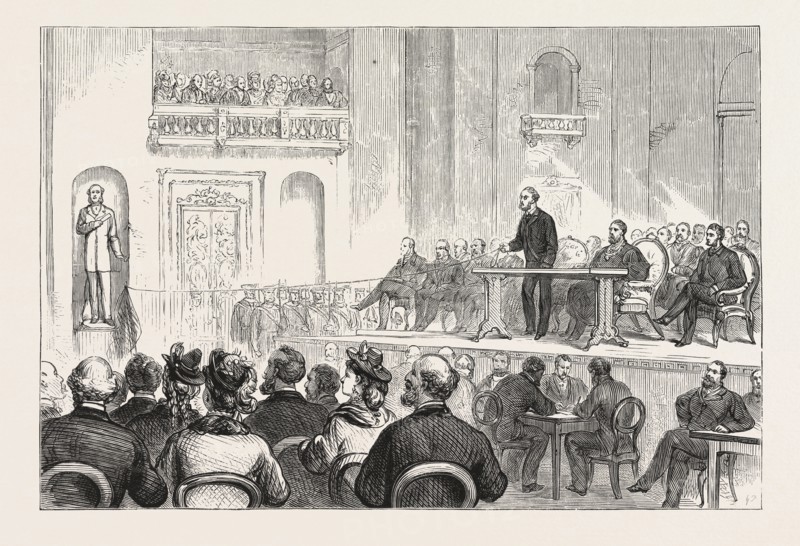 THE RIGHT HON. R. A. CROSS, M.P., UNVEILING THE MEMORIAL STATUE OF THE LATE MR. S. R. GRAVES, M.P., IN ST. GEORGE'S HALL, LIVERPOOL, ON WEDNESDAY, DECEMBER 29TH,