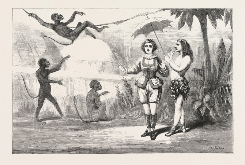 THE PANTOMIMES, JACK IN WONDERLAND AT THE CRYSTAL PALACE, LONDON, ENGRAVING 1876, UK, britain, british, europe, united kingdom, great britain, european, THEATRE