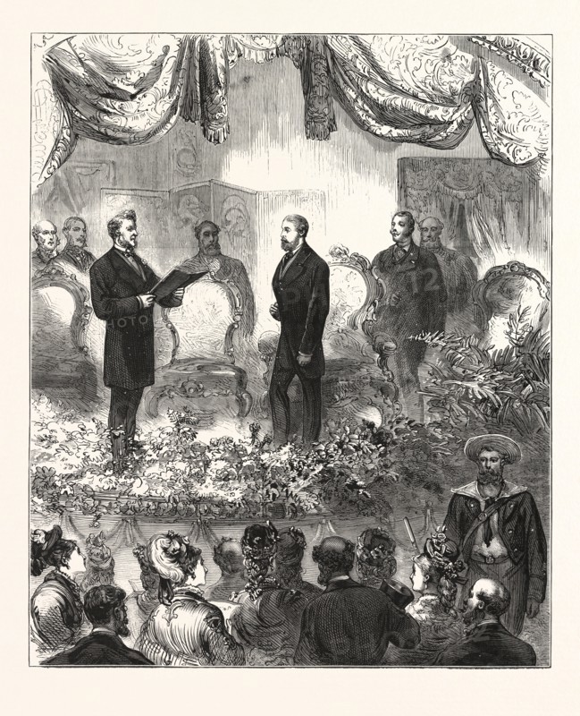 OPENING CEREMONY OF THE WESTMINSTER AQUARIUM AND WINTER GARDEN, BY H.R.H. THE DUKE OF EDINBURGH, ENGRAVING 1876, LONDON, UK, britain, british, europe, united kingdom, great britain, european