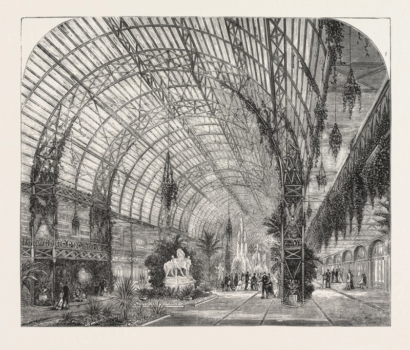 WESTMINSTER AQUARIUM AND WINTER GARDEN : THE CENTRAL HALL, LONDON, ENGRAVING 1876, UK, britain, british, europe, united kingdom, great britain, european