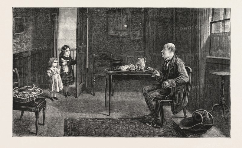THE BROKER'S MAN. From the Picture by Alfred Dixon, in the Winter Exhibition of the Dudley Gallery, London, ENGRAVING 1876, UK, britain, british, europe, united kingdom, great britain, european