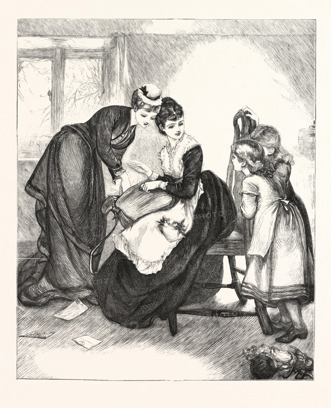 VALENTINE'S MORNING: OPENING THE POST-BAG, ENGRAVING 1876, UK, britain, british, europe, united kingdom, great britain, european