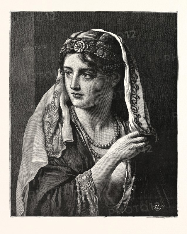 HINDA, A PICTURE BY F. WYBURD, ENGRAVING 1876, UK, britain, british, europe, united kingdom, great britain, european
