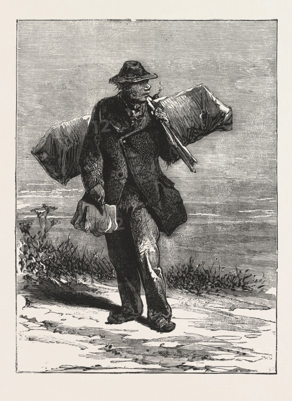 THE BIRD CATCHER.,MAN, OUTDOOR, COUNTRY SIDE, ENGRAVING 1876, UK, britain, british, europe, united kingdom, great britain, european