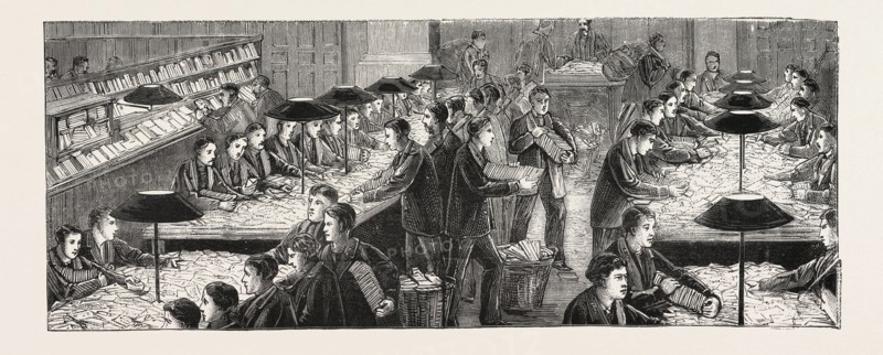 SKETCHES IN THE GENERAL POST-OFFICE, ST. MARTIN'S-LE-GRAND, FACING, CITY OF LONDON, ENGRAVING 1876, UK, britain, british, europe, united kingdom, great britain, european, post office, post offices, postal, post, communication