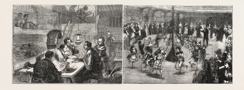 Interior of the Japanese quarters, Fairmont park, Philadelphia. Carnival of Authors at the academy of  music, Philadelphia. Engraving 1876, US, USA, America, United States