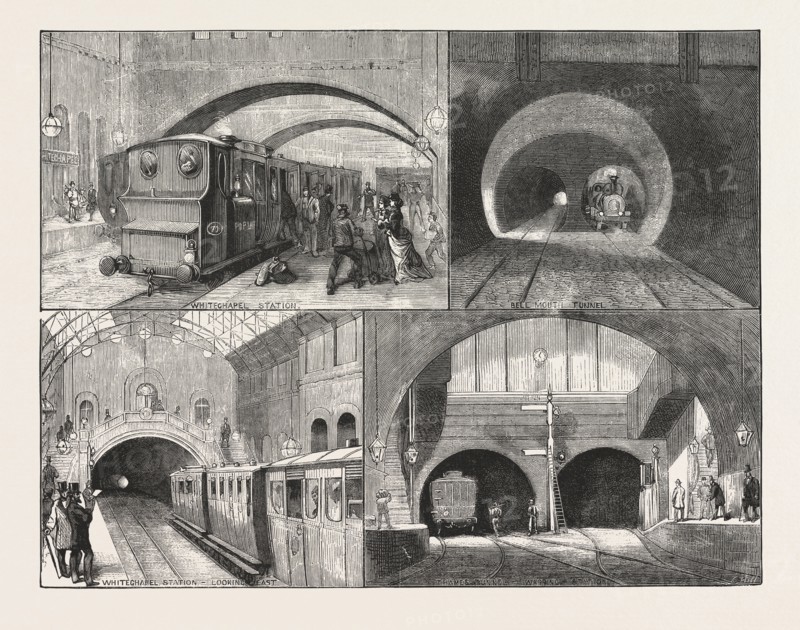 NEW ROUTE TO BRIGHTON, VIA THE EAST LONDON RAILWAY, SKETCHES BETWEEN WHITECHAPEL AND NEW CROSS, LONDON, ENGRAVING 1876, UK, britain, british, europe, united kingdom, great britain, european