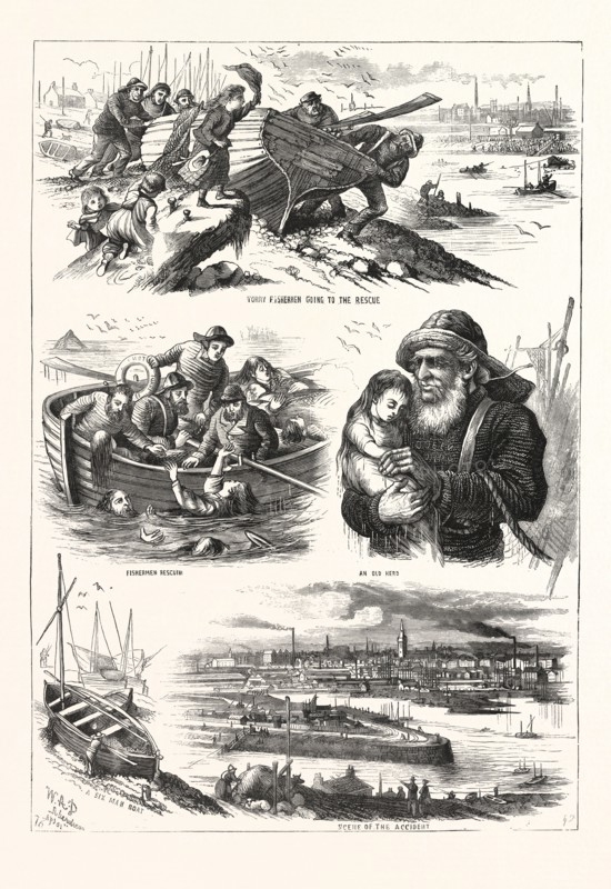FATAL BOAT ACCIDENT ON THE DEE, AT ABERDEEN, INCIDENTS OF THE DISASTER, ENGRAVING 1876, UK, britain, british, europe, united kingdom, great britain, european