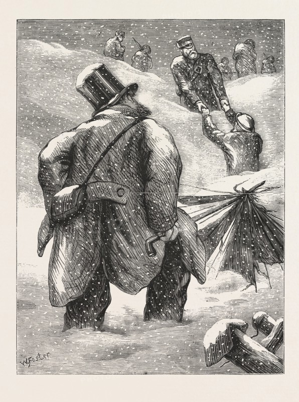 A FORAGING PARTY, AN INCIDENT ON THE GREAT NORTHERN RAILWAY, BETWEEN GRANTHAM AND PETERBOROUGH, ENGRAVING 1876, UK, britain, british, europe, united kingdom, great britain, european