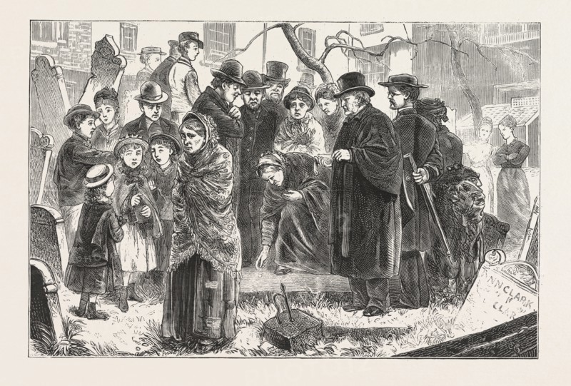 ANCIENT DOLE DISTRIBUTED ON GOOD FRIDAY IN THE CHURCHYARD O ' ST. BARTHOLOMEW THE-GREAT, WEST SMITHFIELD, LONDON, ENGRAVING 1876, UK, britain, british, europe, united kingdom, great britain, european