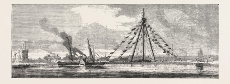 H.R.H. PRINCESS LOUISE ON BOARD THE ALBERTA, OPENING THE NEW EXTENSION WORKS, PORTSMOUTH DOCKYARD, ENGRAVING 1876, UK, britain, british, europe, united kingdom, great britain, european