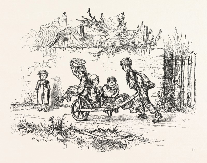 SKETCH BOOK OF HENDSCHEL, OUT FOR AN AIRING, ENGRAVING 1876