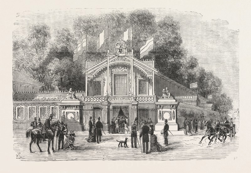 INTERNATIONAL EXHIBITION OF LIFE-SAVING APPARATUS AT BRUSSELS: THE PRINCIPAL ENTRANCE, BELGIUM, ENGRAVING 1876