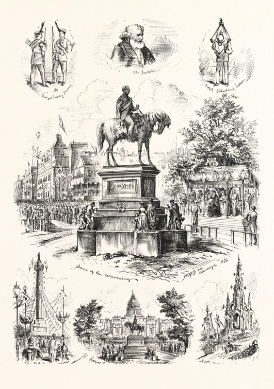THE QUEENS VISIT TO EDINBURGH TO INAUGURATE THE PRINCE CONSORT MEMORIAL, ENGRAVING 1876, UK, britain, british, europe, united kingdom, great britain, european