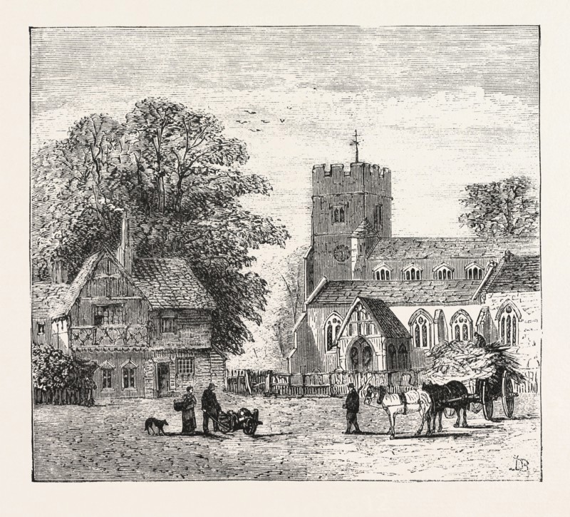 THE NORTH OF LONDON, CHURCH END, FINCHLEY, ENGRAVING 1876, UK, britain, british, europe, united kingdom, great britain, european