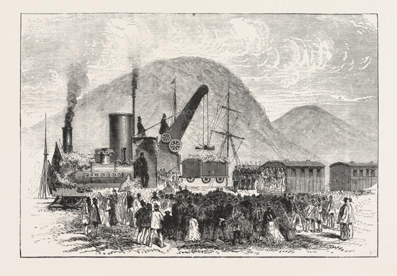 RAILWAY ENTERPRISE IN NEW ZEALAND, HOISTING THE FIRST TRUCK OF COAL ON THE GREYMOUTH AND BRUNNERTON RAILWAY, ENGRAVING 1876