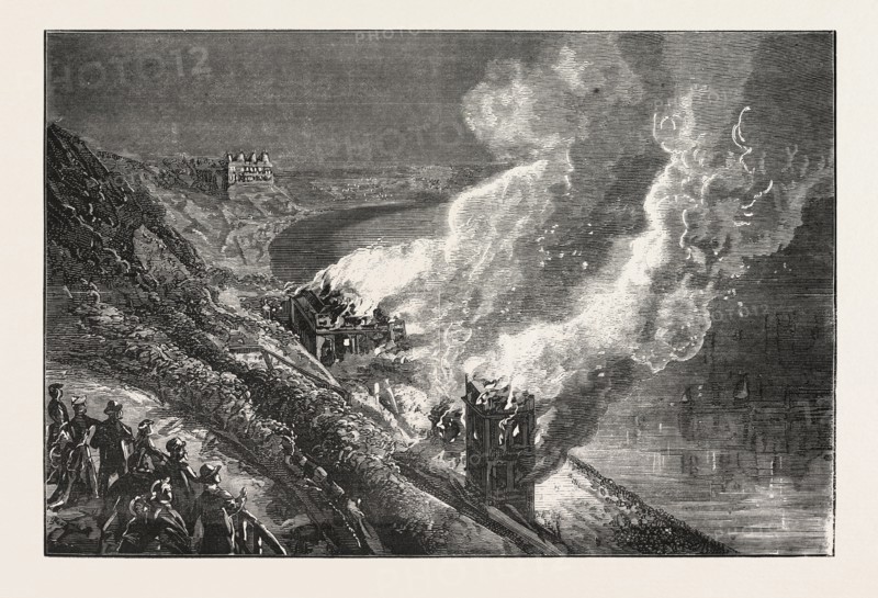 DESTRUCTION OF THE SPA SALOON, SCARBOROUGH BY FIRE, ENGRAVING 1876, UK, britain, british, europe, united kingdom, great britain, european