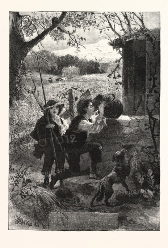 THE OLD OAKEN BUCKET, ENGRAVING 1876, UK, britain, british, europe, united kingdom, great britain, european