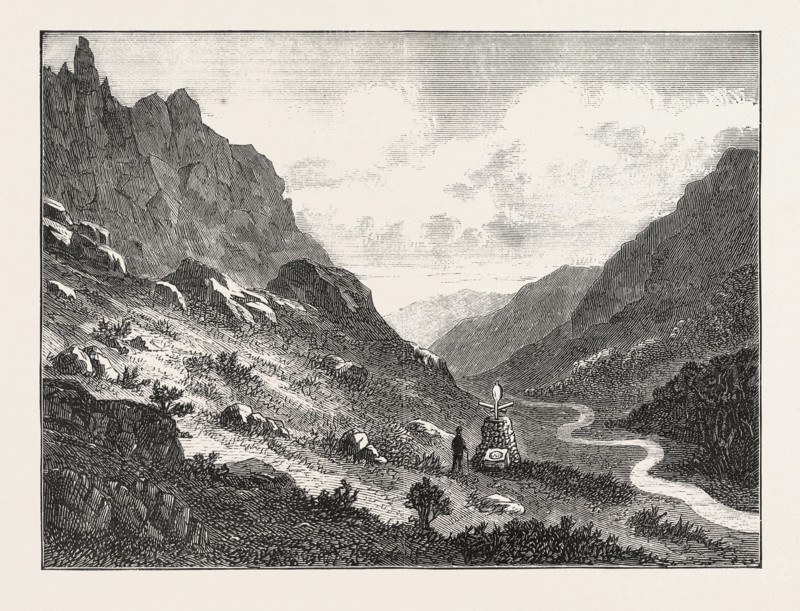 THE LOST TOURIST IN THE CUMBERLAND MOUNTAINS,  WEST END OF LOOKING WHERE THE BODY OF THE LATE MR. BARNARD WAS FOUND, ENGRAVING 1876, UK, britain, british, europe, united kingdom, great britain, european