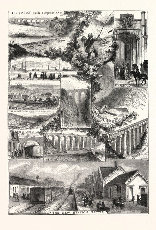 THE MIDLAND RAILWAY BETWEEN SETTLE AND CARLISLE, ENGRAVING 1876, UK, britain, british, europe, united kingdom, great britain, european