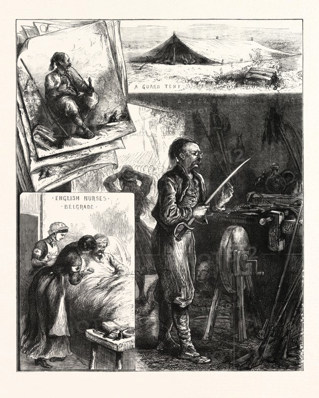 SKETCHES IN SERVIA, SERBIA, ENGRAVING 1876