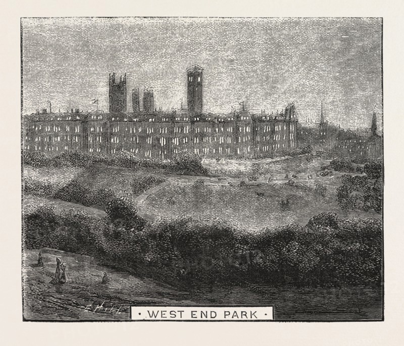 SKETCHES DURING THE PRINCE AND PRINCESS OF WALES'S RECENT VISIT TO GLASGOW, WEST END PARK, ENGRAVING 1876, UK, britain, british, europe, united kingdom, great britain, european