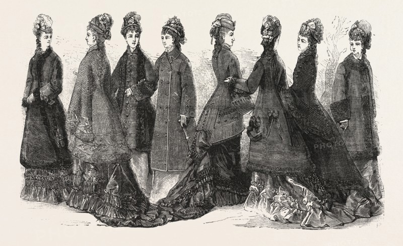 FASHION, LADIES COSTUMES FOR AUTUMN AND WINTER, ENGRAVING 1876, UK, britain, british, europe, united kingdom, great britain, european