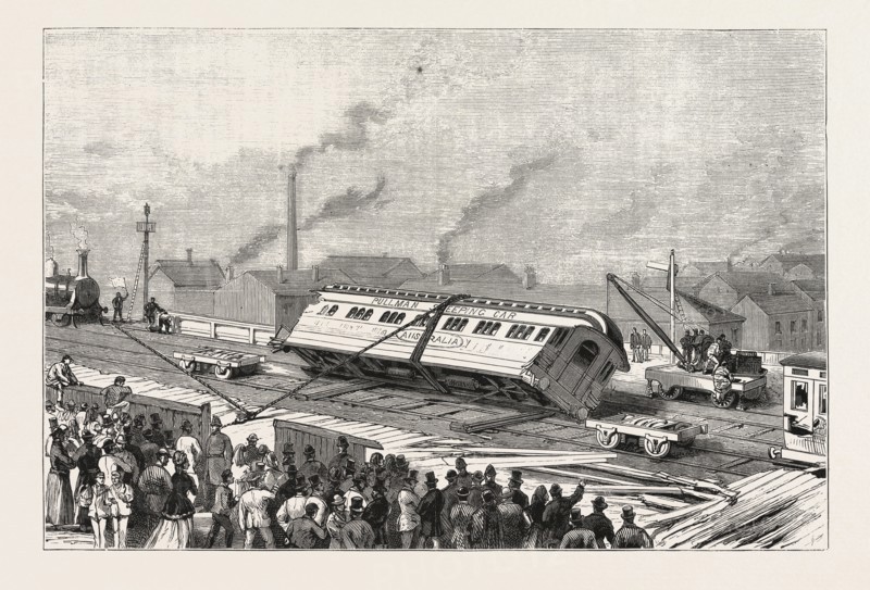 THE ACCIDENT TO THE FLYING SCOTCHMAN,  NEAR SHEFFIELD: RAISING THE PULLMAN CAR, ENGRAVING 1876, UK, britain, british, europe, united kingdom, great britain, european