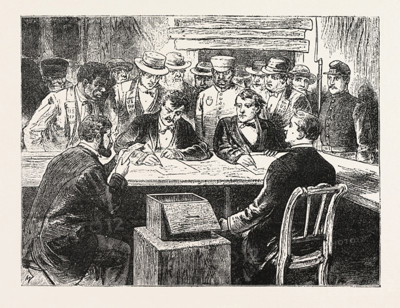 PRESIDENTIAL ELECTION, COUNTING THE VOTES, ENGRAVING 1876, US, USA, America, United States, ELECTIONS, VOTING