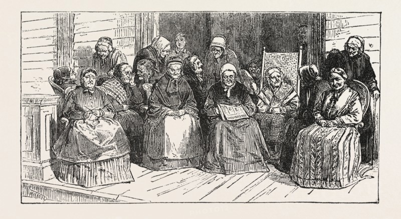 AN AFTER-TEA CHAT AT THE ISABELLA HOME, LONG ISLAND, ENGRAVING 1876, US, USA, America, United States