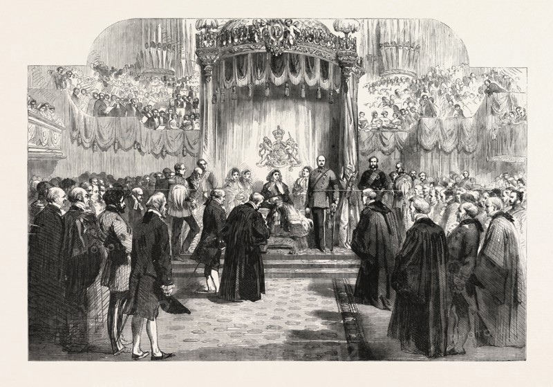 QUEEN VICTORIA'S VISIT TO BIRMINGHAM, UK: READING OF THE BIRMINGHAM CORPORATION' ADDRESS TO HER MAJESTY IN THE TOWN HALL, 1858