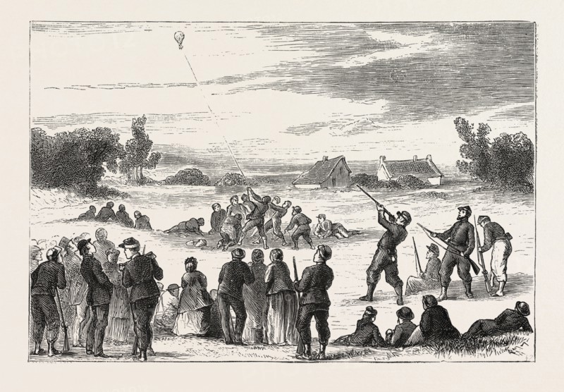 FRANCO-PRUSSIAN WAR: LIFE IN TOURS, FRANCE: PRACTISING SHOOTING AT A CAPTIVE BALLOON, 1870