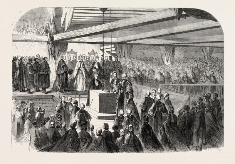 LORD MAYOR HALE LAYING FOUNDATION STONE OF NEW BLACKFRIARS BRIDGE, LONDON, UK, 1865