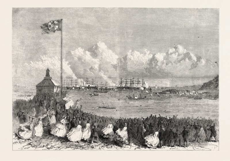 THE PRINCE AND PRINCESS OF WALES AT PLYMOUTH: SCENE ON THE HOE ON THE ARRIVAL OF THE ROYAL YACHT IN THE SOUND, UK, 1865