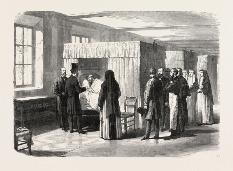 VISIT OF THE EMPEROR OF THE FRENCH TO THE CHOLERA WARDS OF THE HOTEL DIEU, FRANCE, 1865