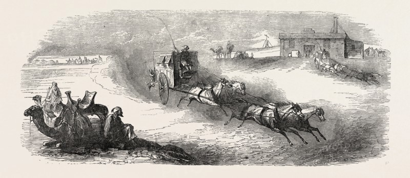 THE SUEZ RAILWAY: COACH SERVICE IN THE EGYPTIAN DESERT, 1857