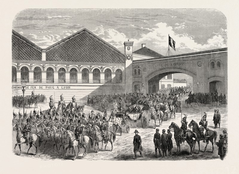 ARRIVAL OF THE GRAND DUKE CONSTANTINE IN PARIS: DEPARTURE FROM THE LYONS RAILWAY STATION, FRANCE, 1857