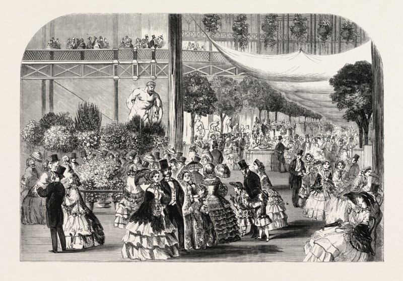 FLOWER SHOW AT THE CRYSTAL PALACE, LONDON, UK, 1857