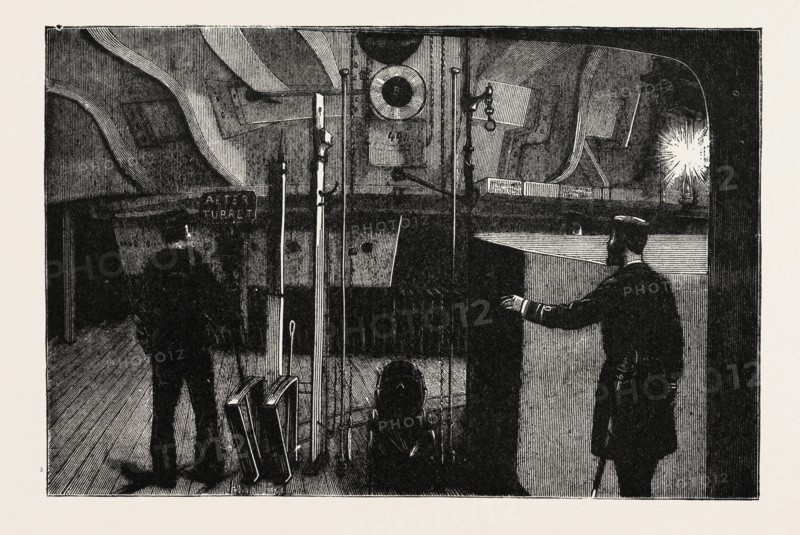 THE NEW WAR SHIP OF THE BRITISH NAVY, H.M.S. INFLEXIBLE: THE TURRET BELOW THE DECK, SHOWING THE METHOD OF LOADING THE GUNS, 1882