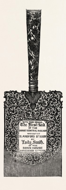ORNAMENTAL SPADE USED IN COMMENCING THE CENTRAL DORSET RAILWAY, UK, 1856