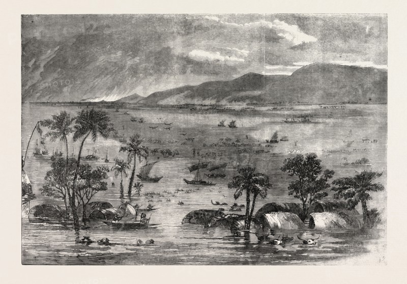 INUNDATION IN INDIA: VIEW OF A BRANCH OF THE GANGES, NEAR RAJMAHAL, 1856