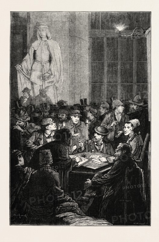 THE CARLIST REVOLT IN SPAIN: ENROLLING VOLUNTEERS FOR THE FEDERAL BATTALION UNDER THE PORTICO OF THE MINISTRY OF FINANCE, MADRID, 1873