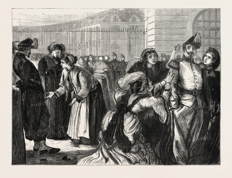 THE FRANCO-PRUSSIAN WAR: WOMEN TRYING TO SEE THE PRISONERS AT VERSAILLES, FRANCE, 1871