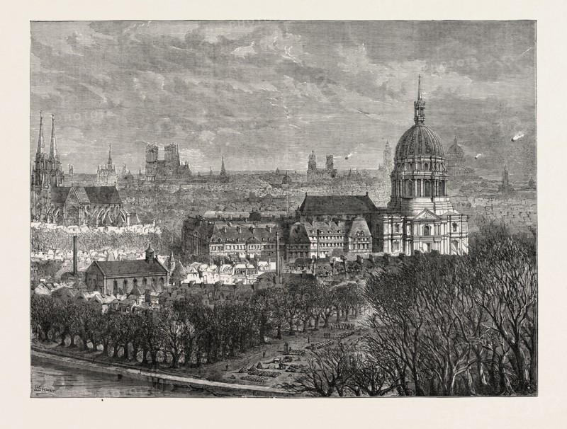 THE FRANCO-PRUSSIAN WAR: THE QUARTER OF PARIS UNDER BOMBARDMENT, AS SEEN FROM THE TROCADERO, FRANCE, 1871; St. Pierre de Caillous, The Champ de Mars