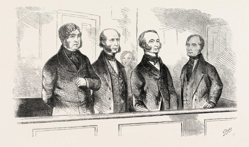 A SKETCH AT BOW STREET ON JULY 11, 1855; SIR J.D. PAUL, STRAHAN, BATES, TYRRELL (JAILER), UK