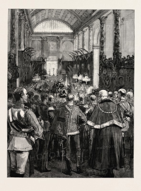 THE FUNERAL OF THE LATE EMPEROR WILLIAM AT BERLIN THE FUNERAL SERVICE AT THE CATHEDRAL GERMANY, 1888 engraving